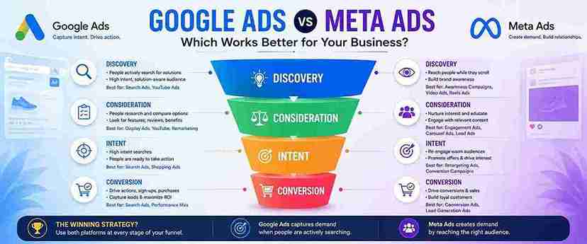 Google vs Meta funnel infographic