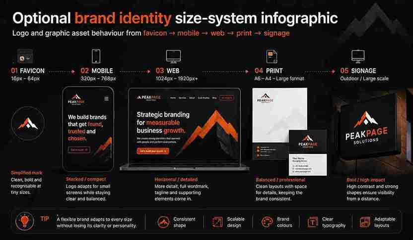 Optional brand identity size-system infographic