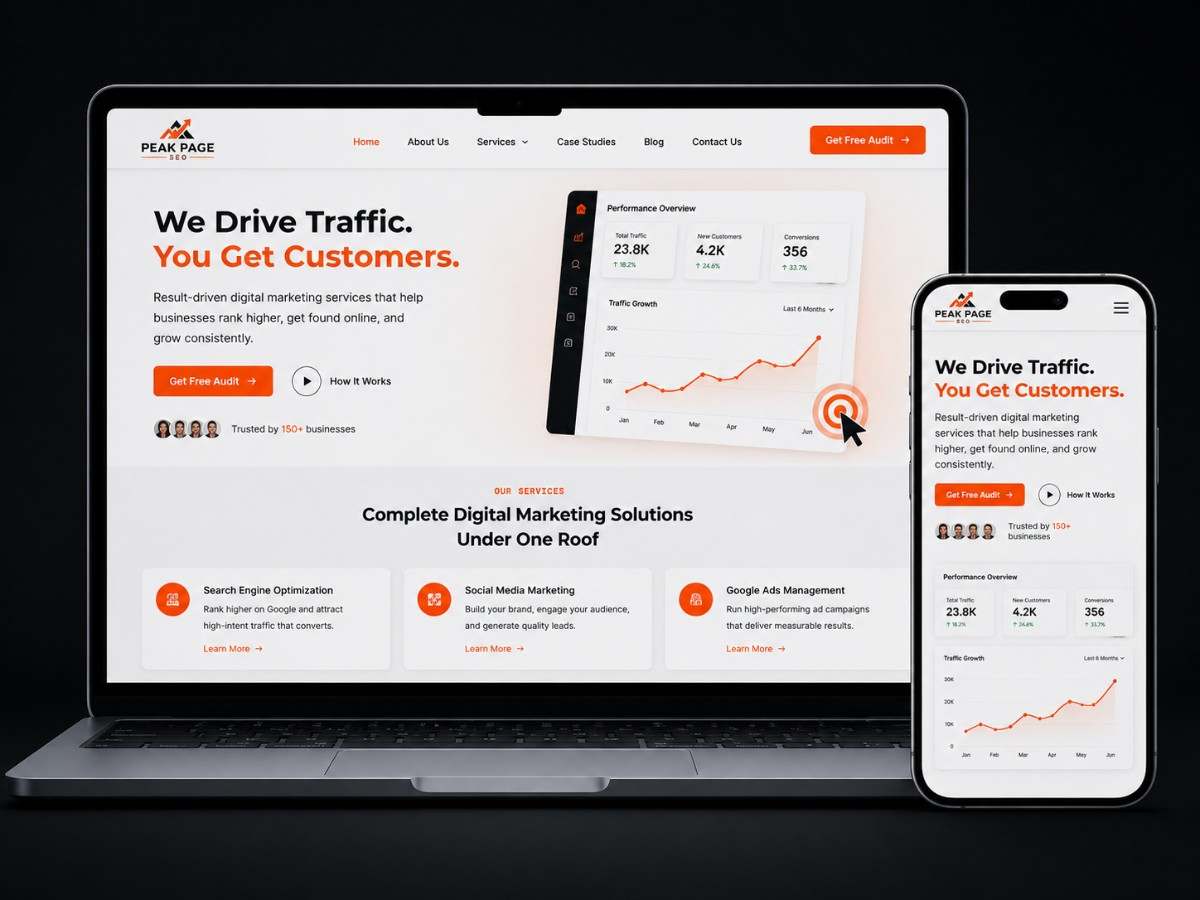 Responsive website design shown on desktop and mobile
