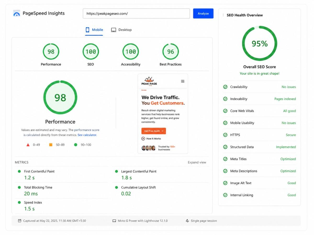 Site performance and SEO health report